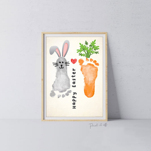 Bunny Carrot / Footprint Handprint Hand Feet Foot Art Craft / Happy Easter / Kids Baby Toddler / Keepsake DIY Card / Print It Off 0836