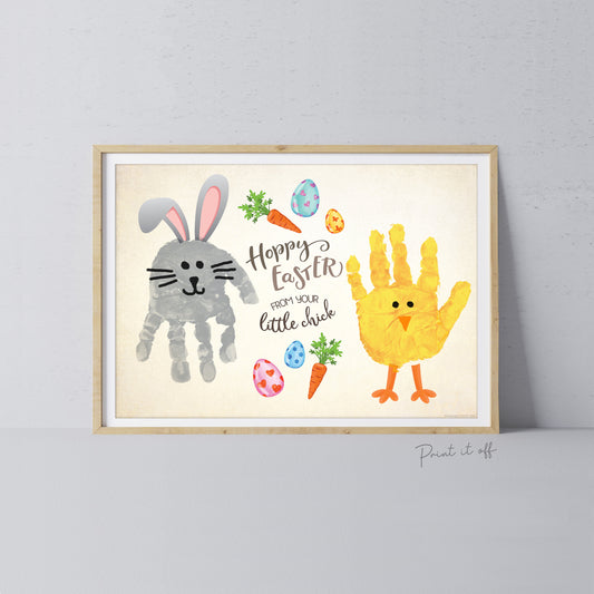 Hoppy Happy Easter Bunny Chick / Footprint Hand Handprint Art / Baby Kids Toddler / Keepsake Memory Craft DIY Card / Print It Off