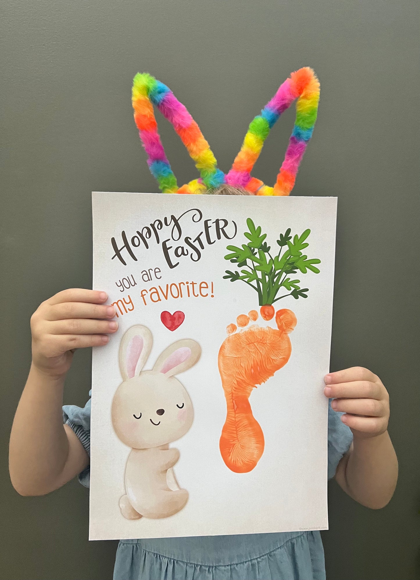 Favorite Carrot Bunny Hoppy Easter / Footprint Handprint Art / Baby Toddler / Keepsake Memory Craft DIY Card / Print It Off 0840