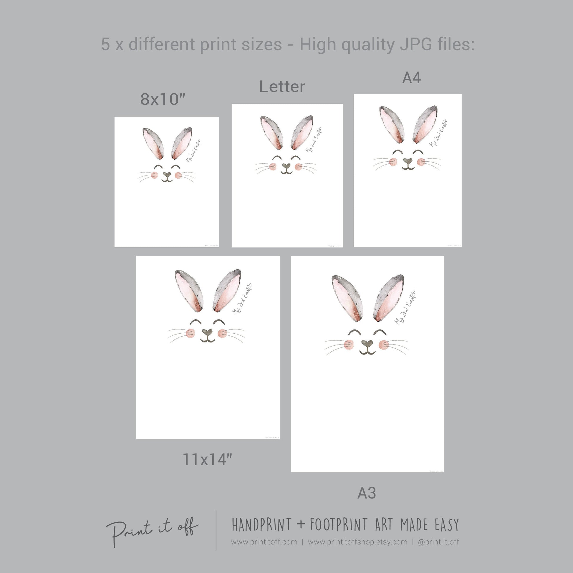My 2nd Second Easter / Footprint Handprint Art / Cute Bunny Happy Easter / Baby Toddler / Keepsake Memory Craft DIY Card / Print It Off 0847