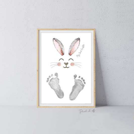 My 2nd Second Easter / Footprint Handprint Art / Cute Bunny Happy Easter / Baby Toddler / Keepsake Memory Craft DIY Card / Print It Off 0847