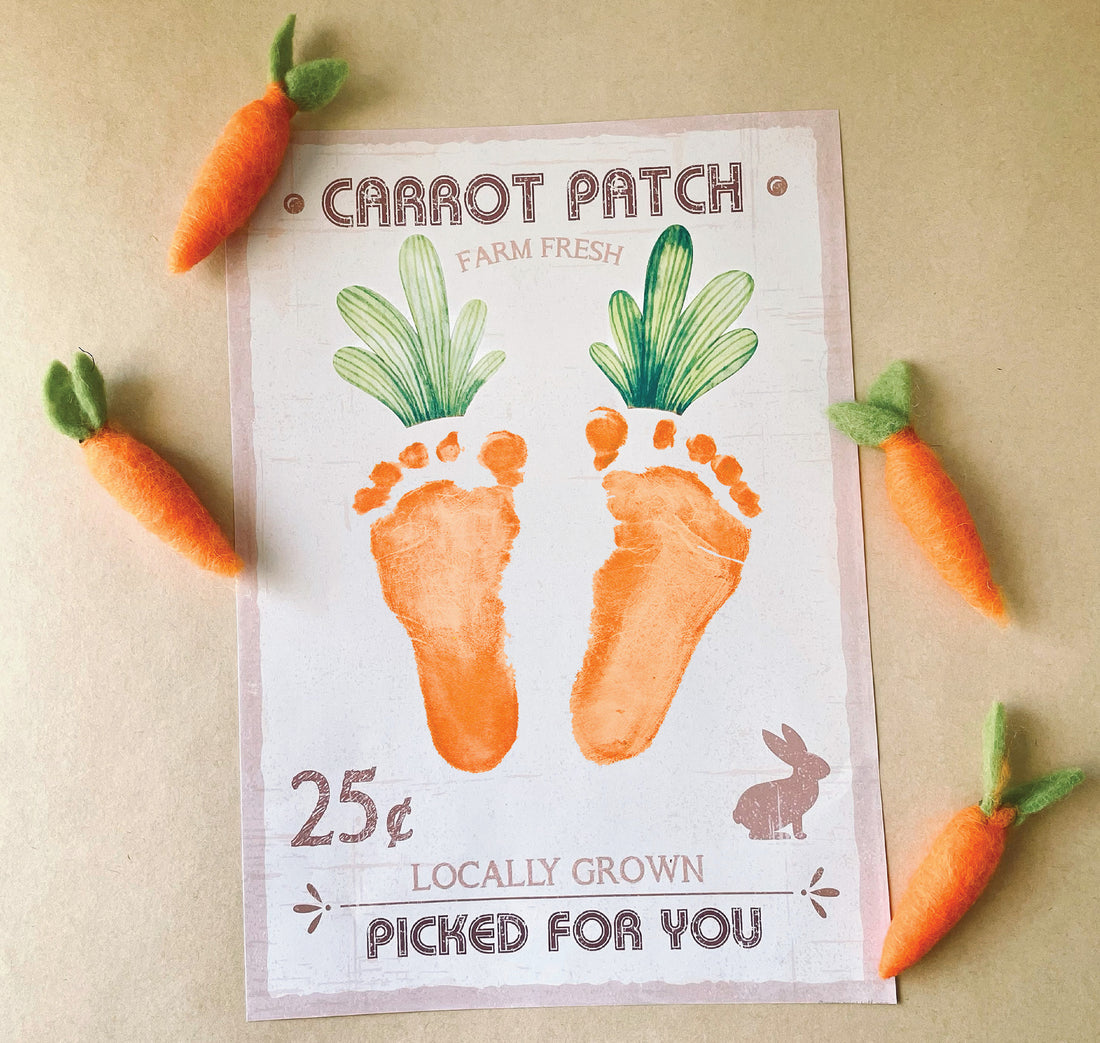 Easy & Cute Easter Footprint Craft - Carrot Farm Sign Print
