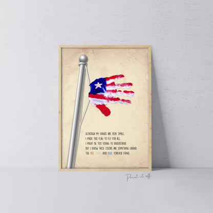 Flag Poem / Handprint Art / 4th of July Independence Day / USA America American / Child Kids Baby Toddler / Keepsake Craft Art Print 0251