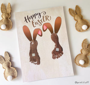 Hoppy Easter 2 x Bunny Brown / Footprint  Art / Siblings Foot Feet / Kids Baby Toddler / Activity Craft Gift Diy Card / PRINT IT OFF 0416