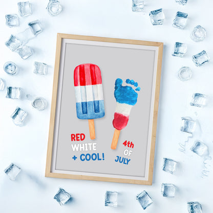 4th of July Independence Day / Footprint Handprint Craft Art / USA America / Kids Baby Toddler Keepsake Memory Card / Print It Off 0518