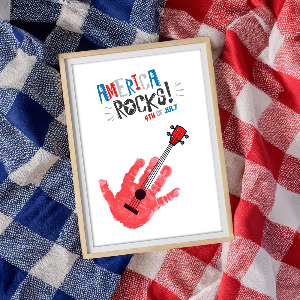 America Rocks Guitar Handprint Craft Art / 4th of July Independence Day USA / Kids Baby Toddler / Keepsake Card / Print It Off