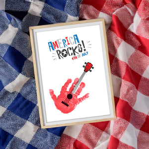 America Rocks Guitar Handprint Craft Art / 4th of July Independence Day USA / Kids Baby Toddler / Keepsake Card / Print It Off 0519