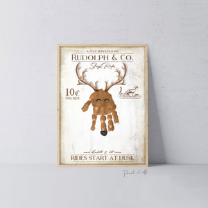 Reindeer Sign Christmas - Handprint Art Craft Printable Keepsake Gift Template - PRINT IT OFF 0614
