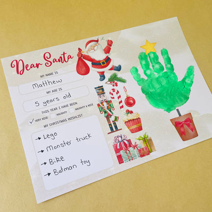 Dear Santa Letter Handprint Footprint Art Craft / Christmas Tree Xmas Kids Baby Toddler / Keepsake Card Sign Memory PRINT IT OFF 0819