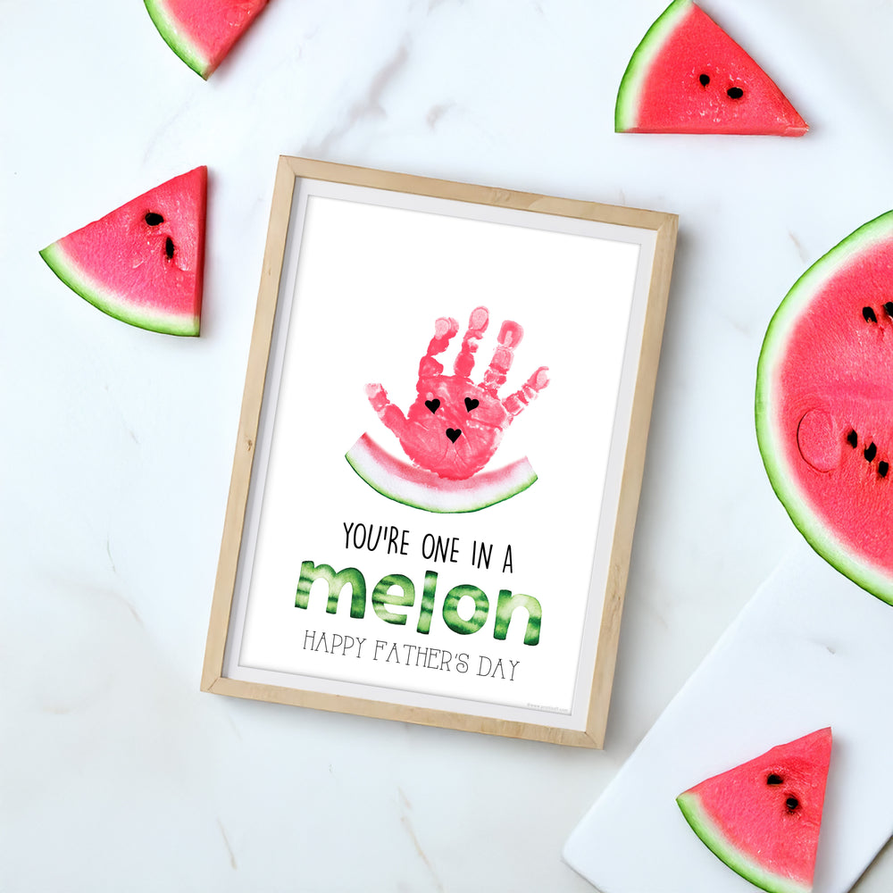 One In A Melon Million Dad Happy Fathers Day / Handprint Hand Art Craft / Kids Baby Toddler / Keepsake DIY Gift Card / Print It Off 0868