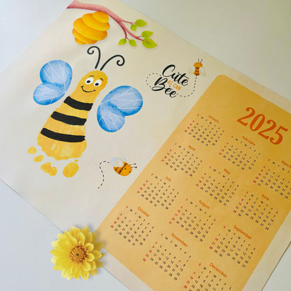 2025 Cute Bee Calendar Year Yearly / Handprint Footprint Art Craft / Activity Gift Keepsake / Baby Child Toddler / Print It Off