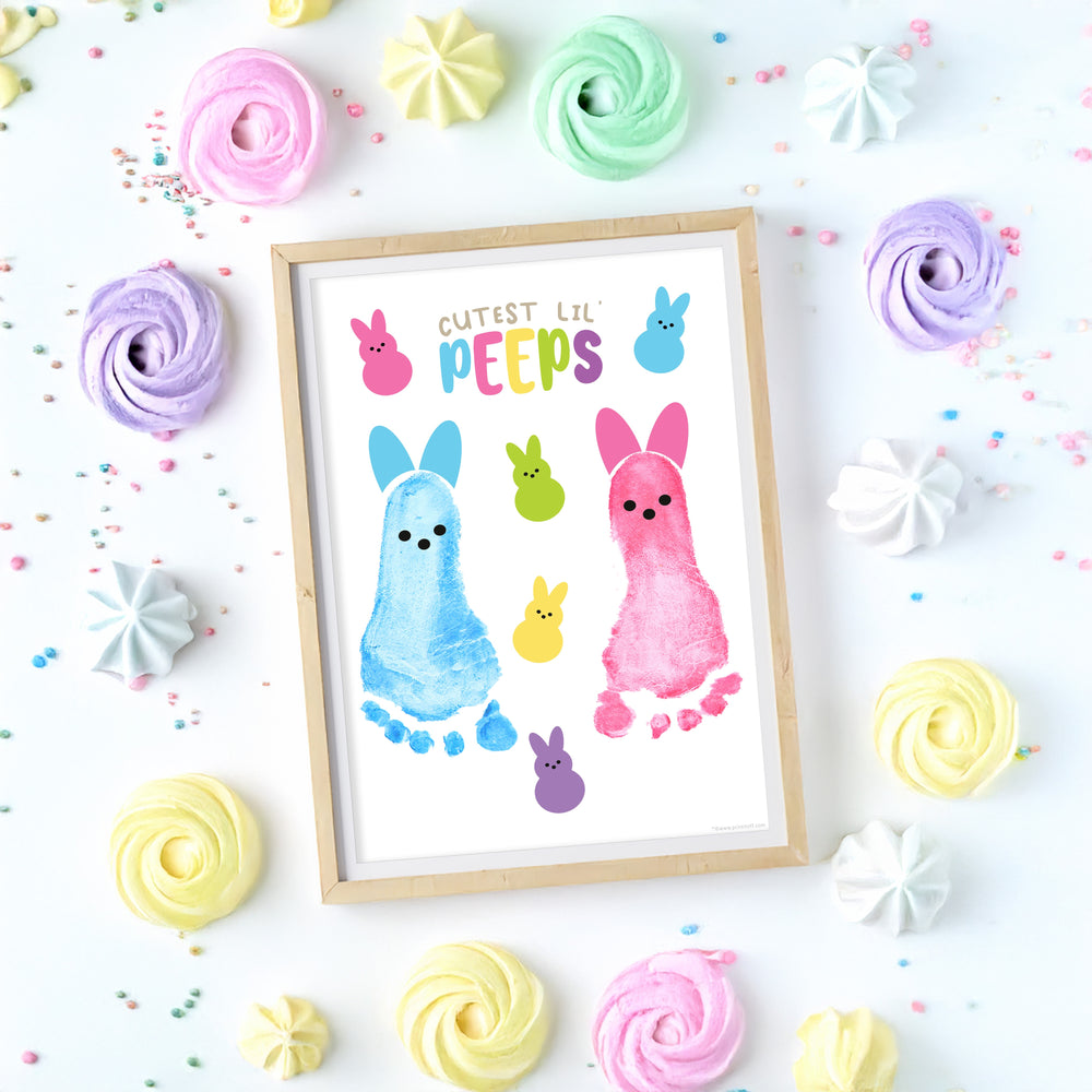 Cutest Lil Peeps Happy Easter / Footprint Handprint Art / Bunny Feet Foot / Kids Baby Toddler / Keepsake Memory Craft Gift Card Print It Off 0939