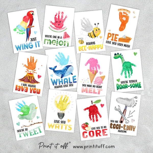40 PACK Puns + 2026 Calendar - Handprint Footprint Art Craft Printable Keepsake Gift Template - PRINT IT OFF 0950