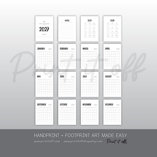 2027 Handprint & Footprint Calendar, Printable Kids Craft Templates, Diy Keepsake, Homemade Gift PRINT IT OFF 1024