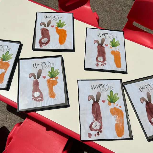 Hoppy Happy Easter/ Bunny Carrot / Footprint Handprint Art Craft / Foot Feet / Kids Baby Toddler / Activity Gift Card / PRINT IT OFF 0431