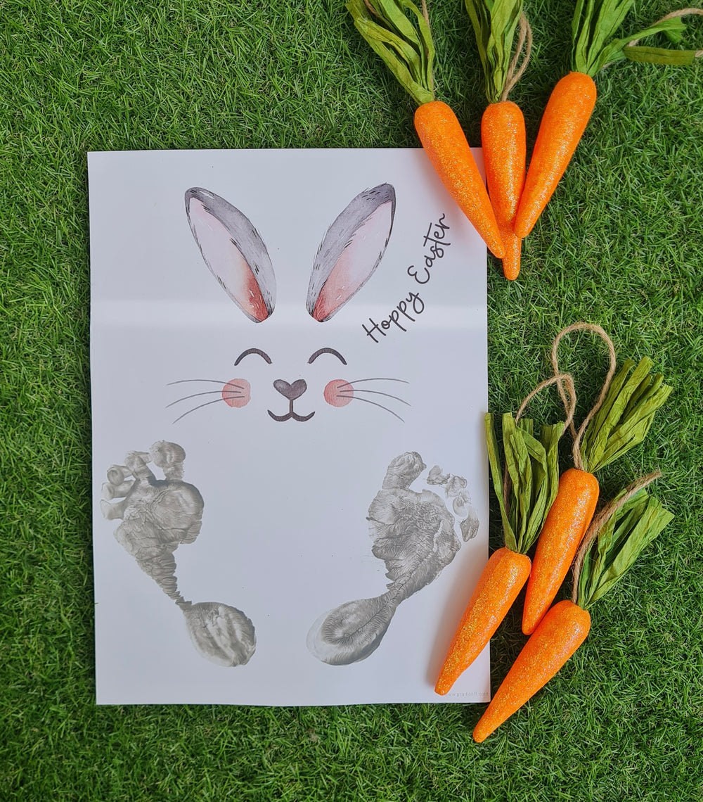 Hoppy Happy Easter Bunny / Footprint Handprint Art / Baby Toddler / Keepsake Memory Craft DIY Card / Print It Off