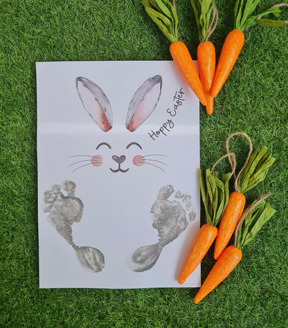 Hoppy Happy Easter Bunny / Footprint Handprint Art / Baby Toddler / Keepsake Memory Craft DIY Card / Print It Off 0830