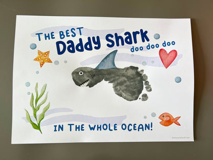 Best Daddy Shark / Footprint Handprint Art Craft Dad Father's Day Birthday / Kids Baby Toddler / Keepsake Gift Card / PRINT IT OFF 0522