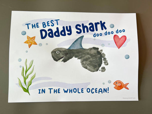 Best Daddy Shark / Footprint Handprint Art Craft Dad Father's Day Birthday / Kids Baby Toddler / Keepsake Gift Card / PRINT IT OFF