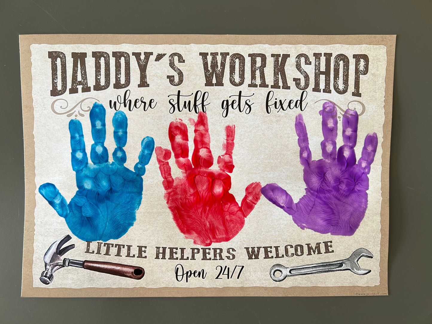 Daddy's Workshop Sign Footprint Handprint Foot Hand Art Craft / Father's Day Birthday Dad / Kids Baby Toddler DIY Print It Off 0745