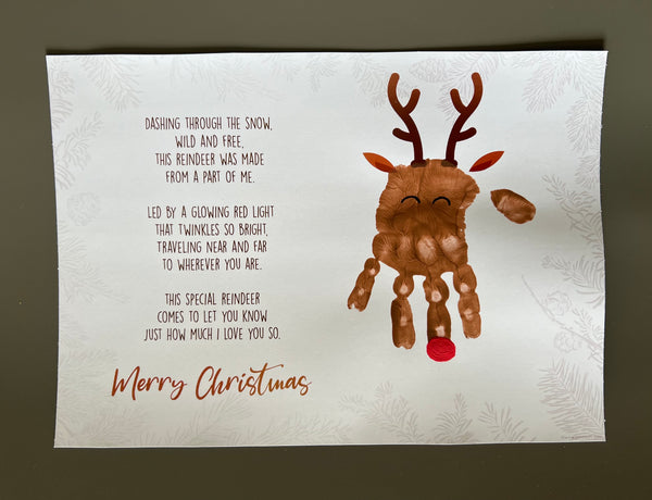 Reindeer Christmas Poem - Handprint Footprint Art Craft Printable Keepsake Gift Template - PRINT IT OFF 0648