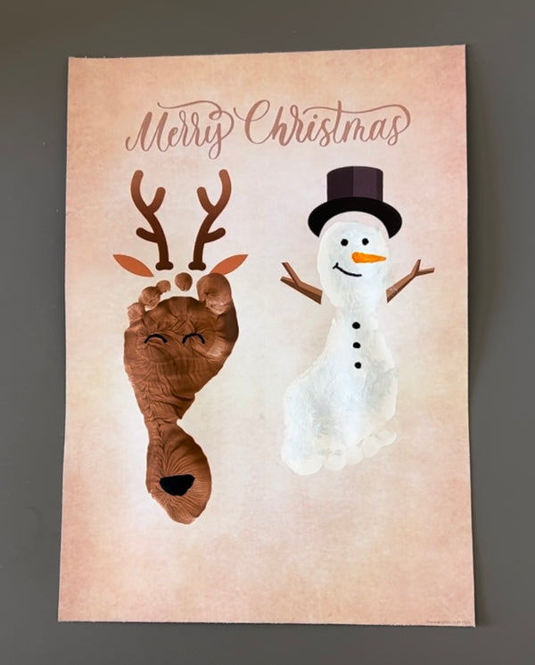 Reindeer Snowman Footprint Foot Art Craft / First Merry Christmas Xmas Baby Toddler Kids / DIY Card Gift Memory Keepsake / Print It Off 0633
