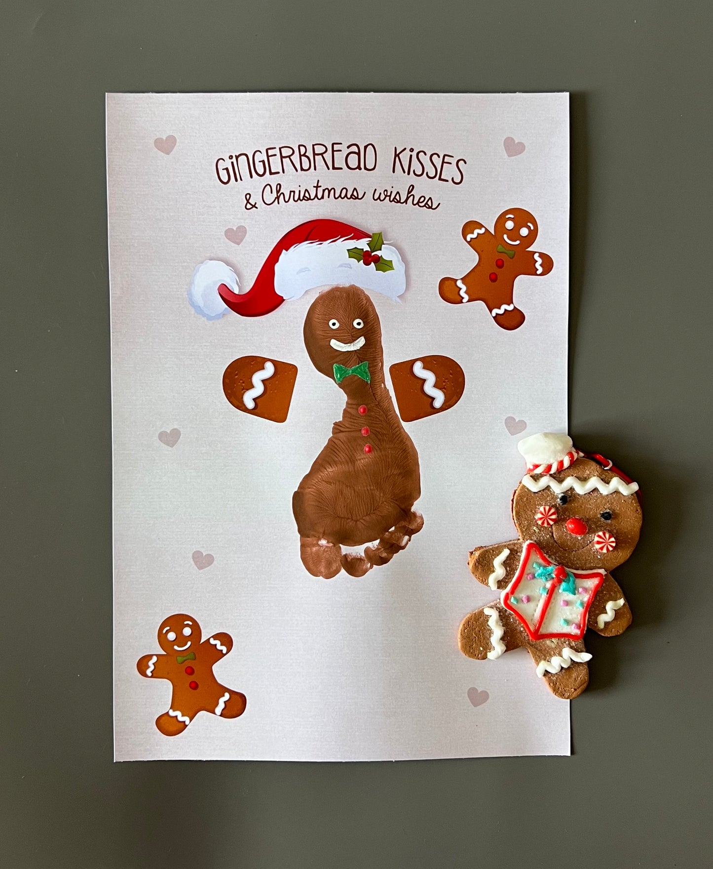 Gingerbread Man Kisses Christmas Wishes Footprint Handprint Art Craft / First Xmas Baby Kids DIY Card Memory Gift / Print It Off 0663