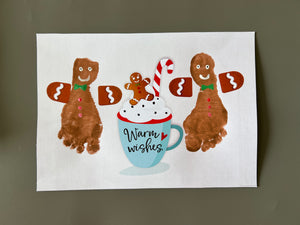 Warm Wishes Gingerbread Christmas - Footprint Art Craft Printable Keepsake Gift Template - PRINT IT OFF 0665