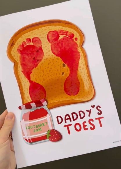 Daddy's Toest Footberry Jam / Toast / Father's Day Birthday Dad / Footprint Art / Kids Baby Toddler / Keepsake Craft DIY Card Print 0224
