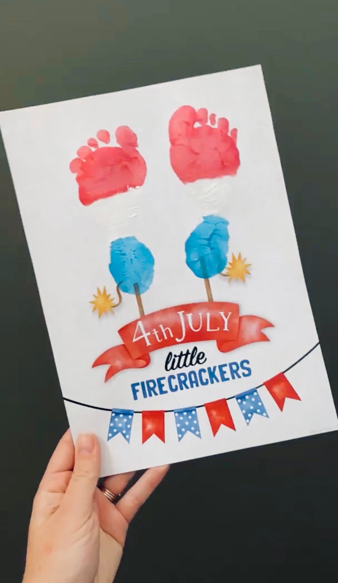 Firecrackers 4th of July / Footprint Handprint Art Craft / First Independence Day USA America / Child Kids Baby Toddler / Print It Off 0528