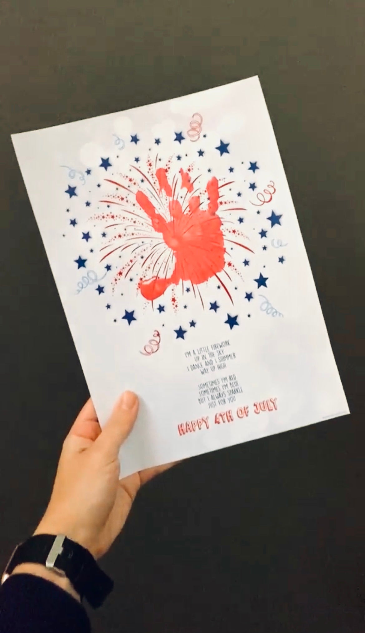 Firework July Hand Lettering Firework Handprint Art Craft / Happy 4th of July Independence Day USA ...