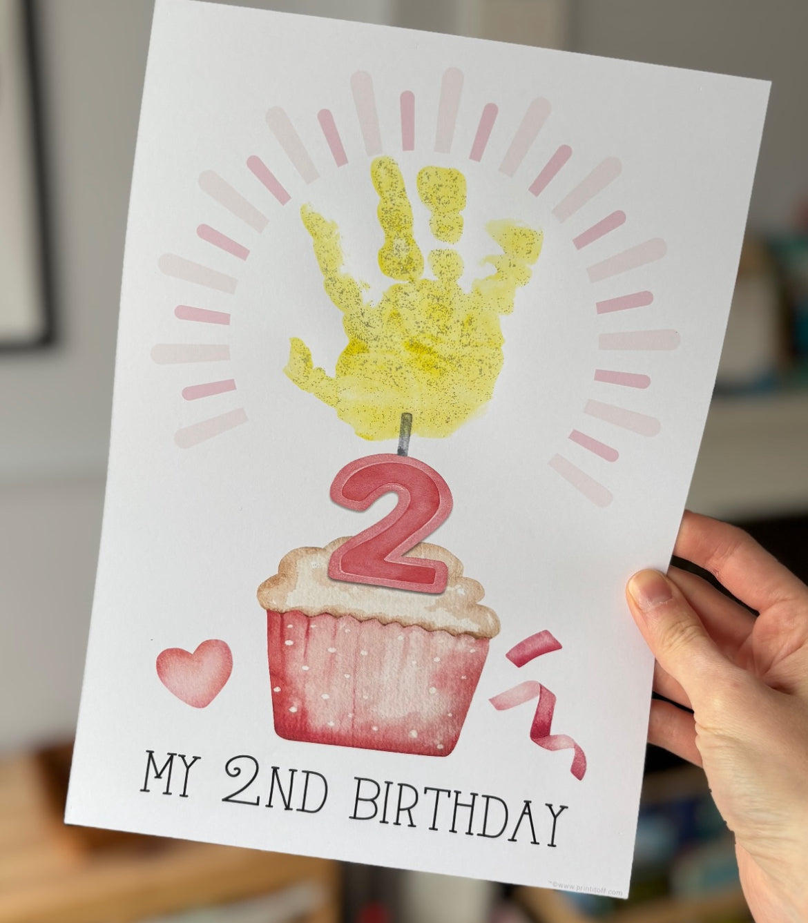 First 1st 2nd 3rd Pink Birthday Cake Candle Handprint Hand Craft Art Activity / Baby Toddler Child / Keepsake Memory / Print It Off 0923