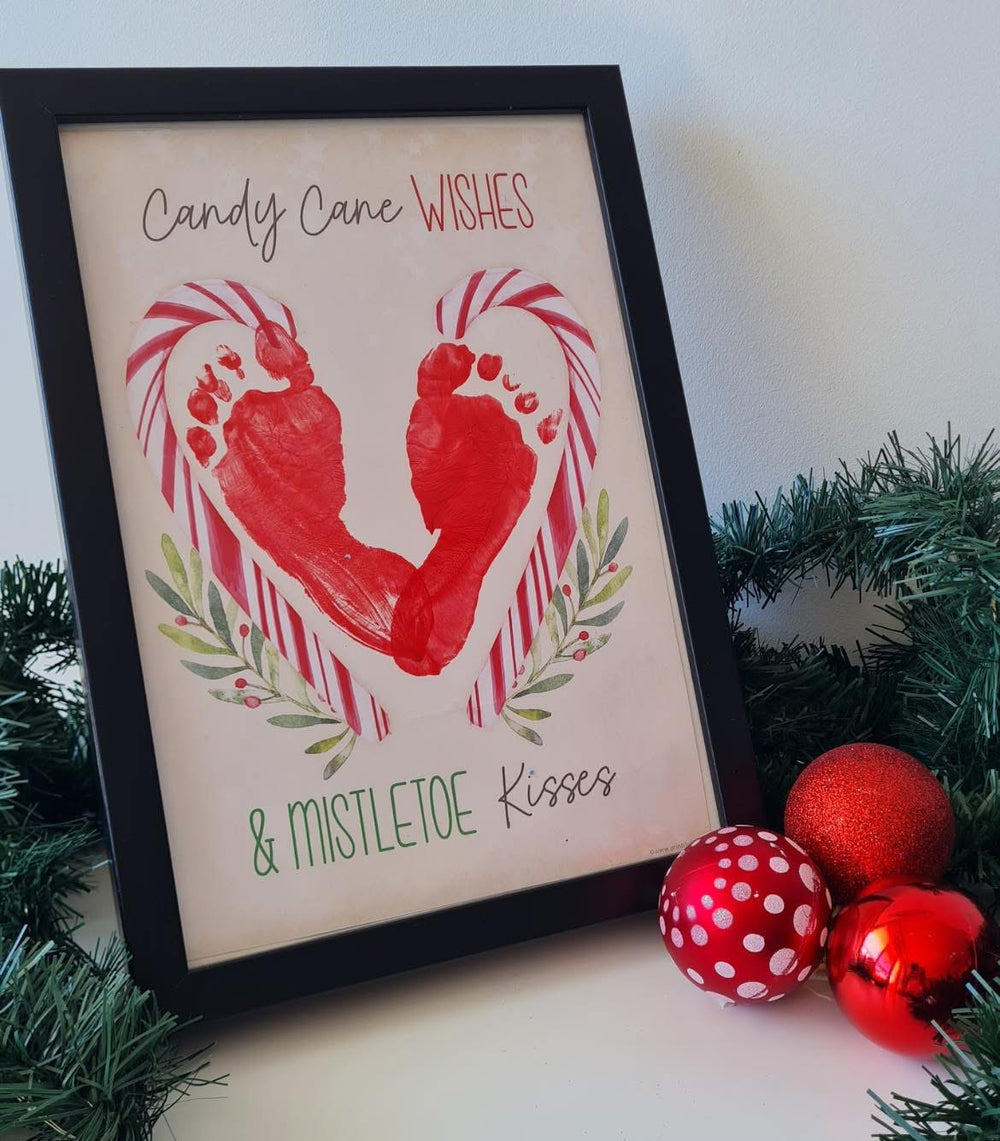 Candy Cane Wishes Mistletoes Kisses Footprint Handprint Art Craft / Christmas Xmas Kids Baby Toddler / Keepsake Gift Card PRINT IT OFF