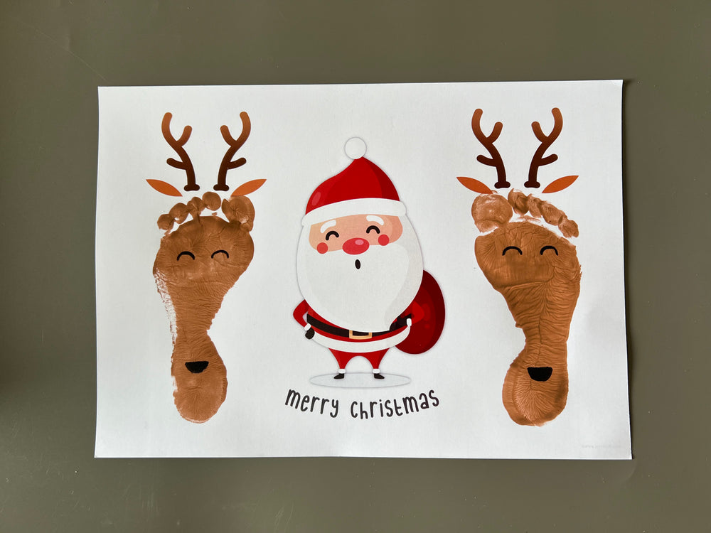 Santa and Reindeer Footprint Art Craft Activity Merry Christmas Baby Kids Feet Print It Off 0670