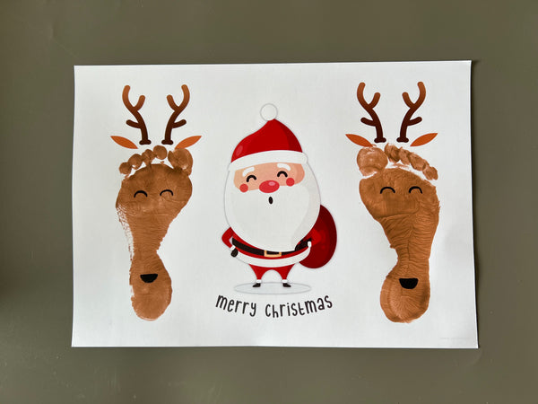 Santa & Reindeer Christmas - Footprint Art Craft Printable Keepsake Gift Template - PRINT IT OFF 0670