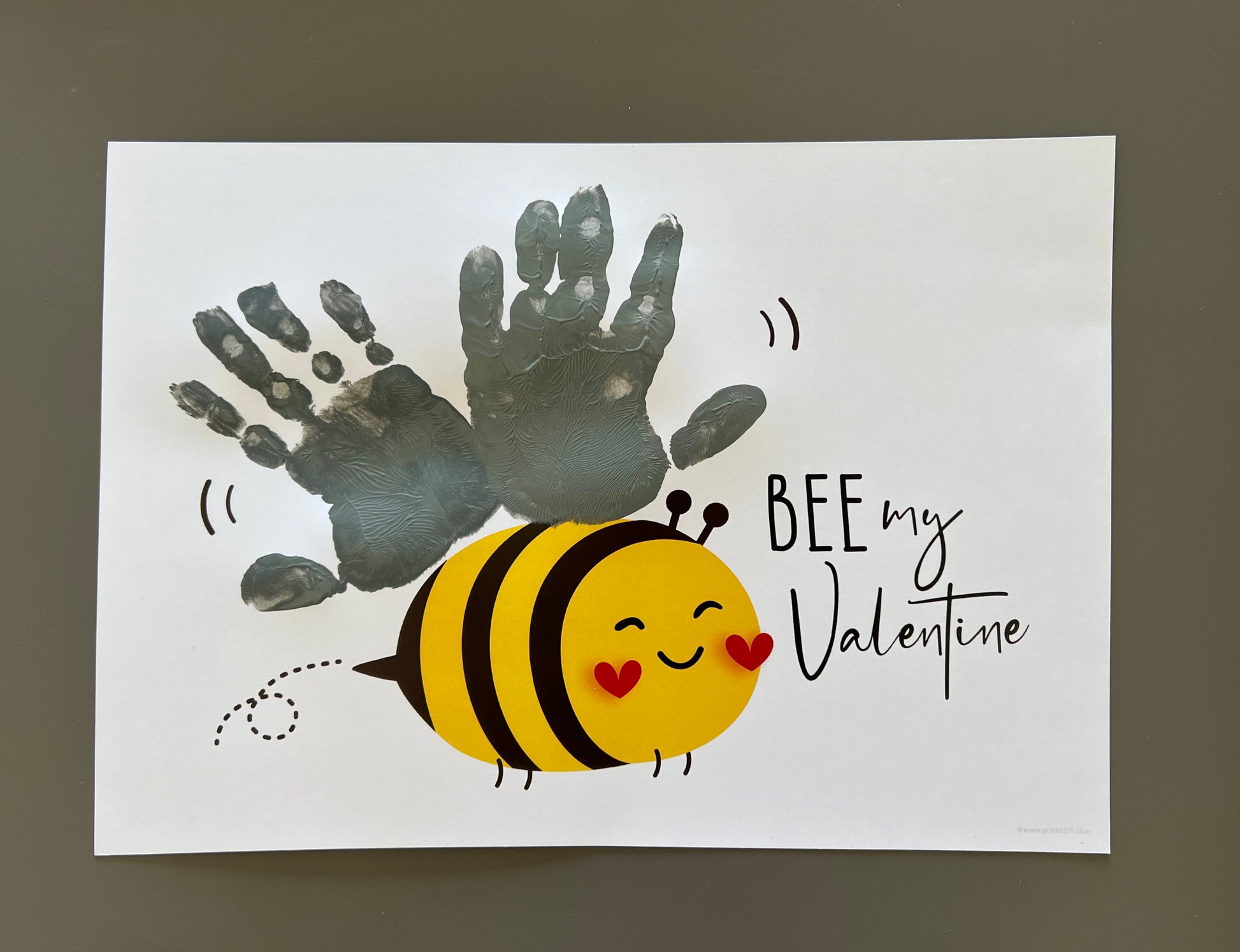 Bee My Valentine / Handprint Footprint Art / Happy Valentine's Day / Bumble Bee / DIY Card Craft Art / Kids Baby Toddler / Print it Off 0167