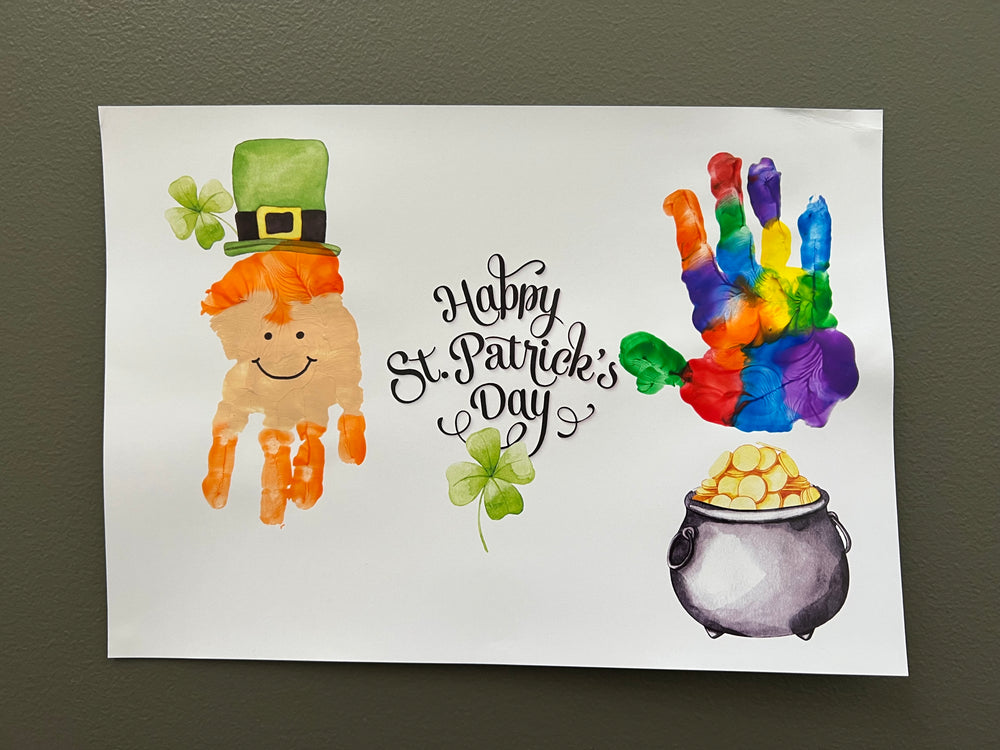 Happy St Patrick&#39;s Handprint Footprint Craft Art / Rainbow Leprechaun Gold Shamrock / DIY Card Baby Kids Hand Foot / Print it Off