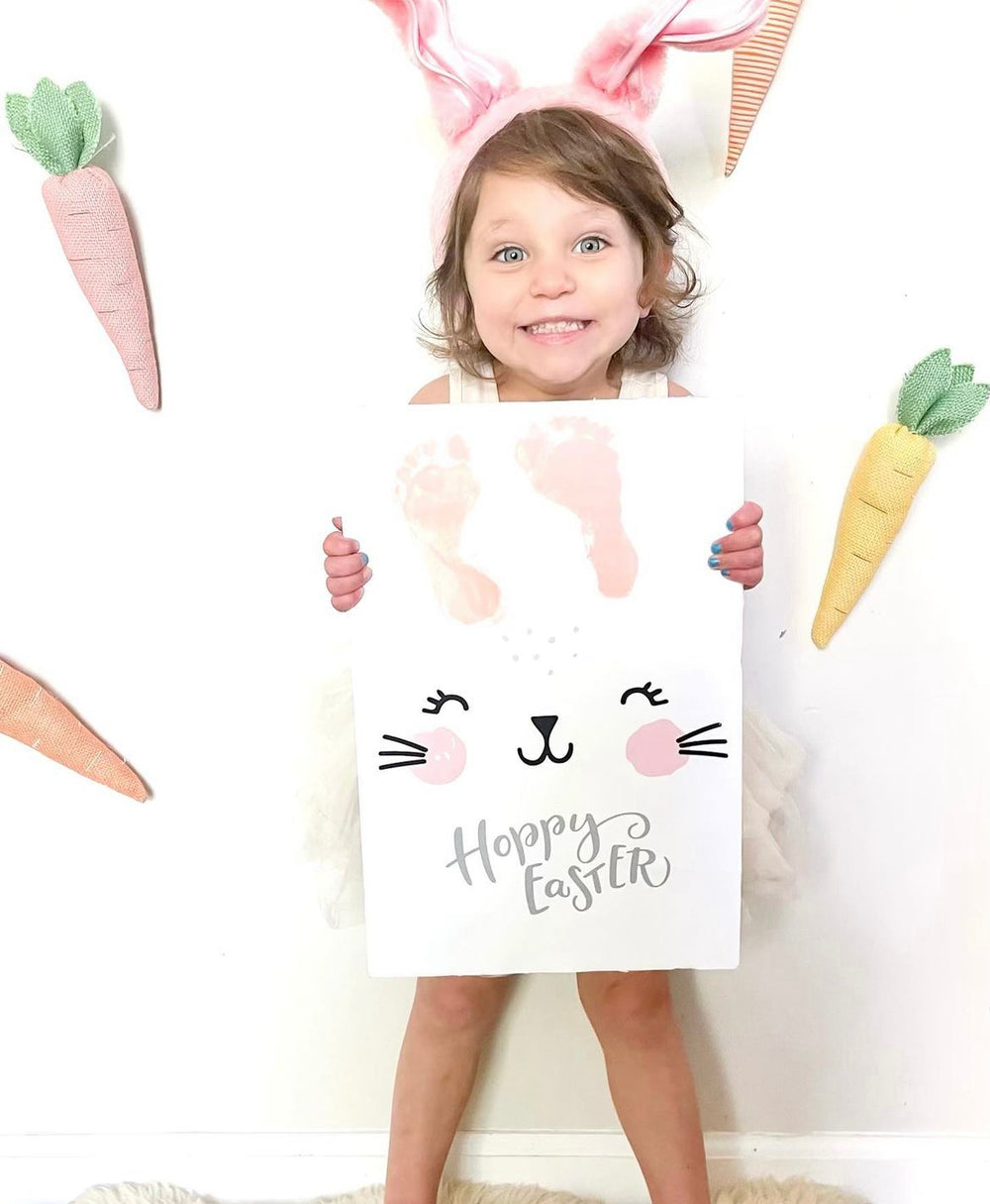 Hoppy Easter / Bunny Footprint Art / Cute Ears Feet / Happy Easter / Kids Baby Toddler / Activity Keepsake Craft Art DIY Card