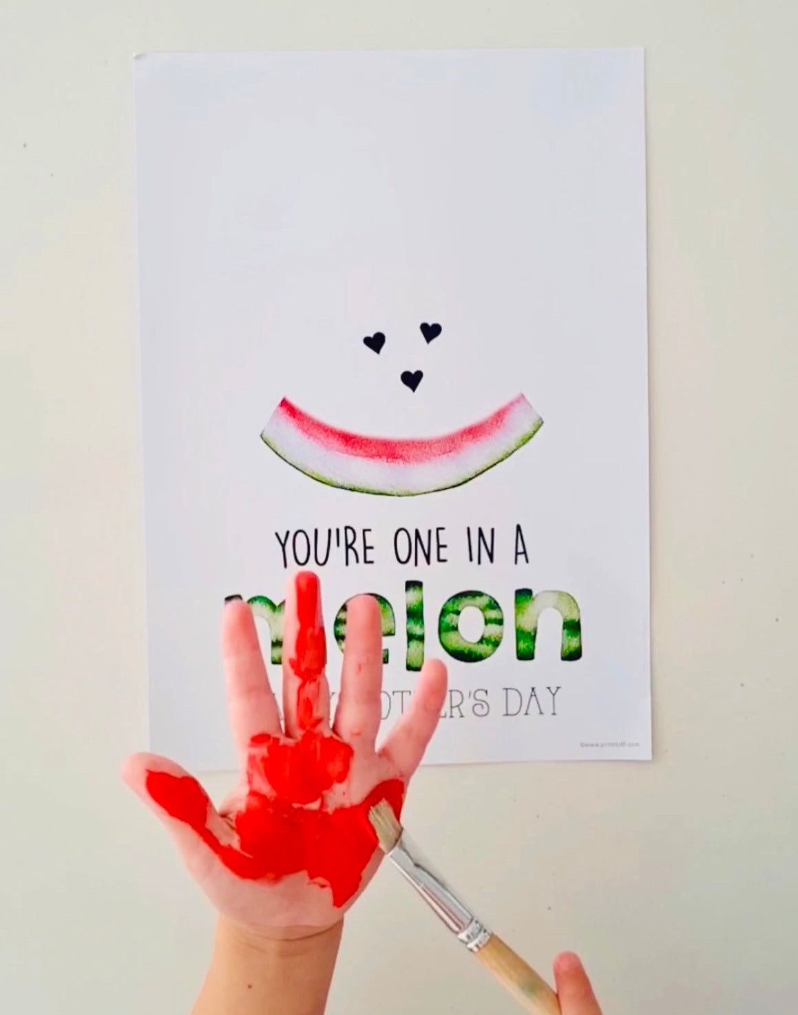 One In A Melon Million Happy / Mother's Day / Handprint Hand Art Craft / Kids Baby Toddler / Keepsake DIY Gift Card / Print It Off 0864