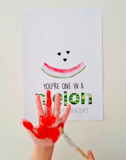 One In A Melon Million Happy / Mother's Day / Handprint Hand Art Craft / Kids Baby Toddler / Keepsake DIY Gift Card / Print It Off 0864