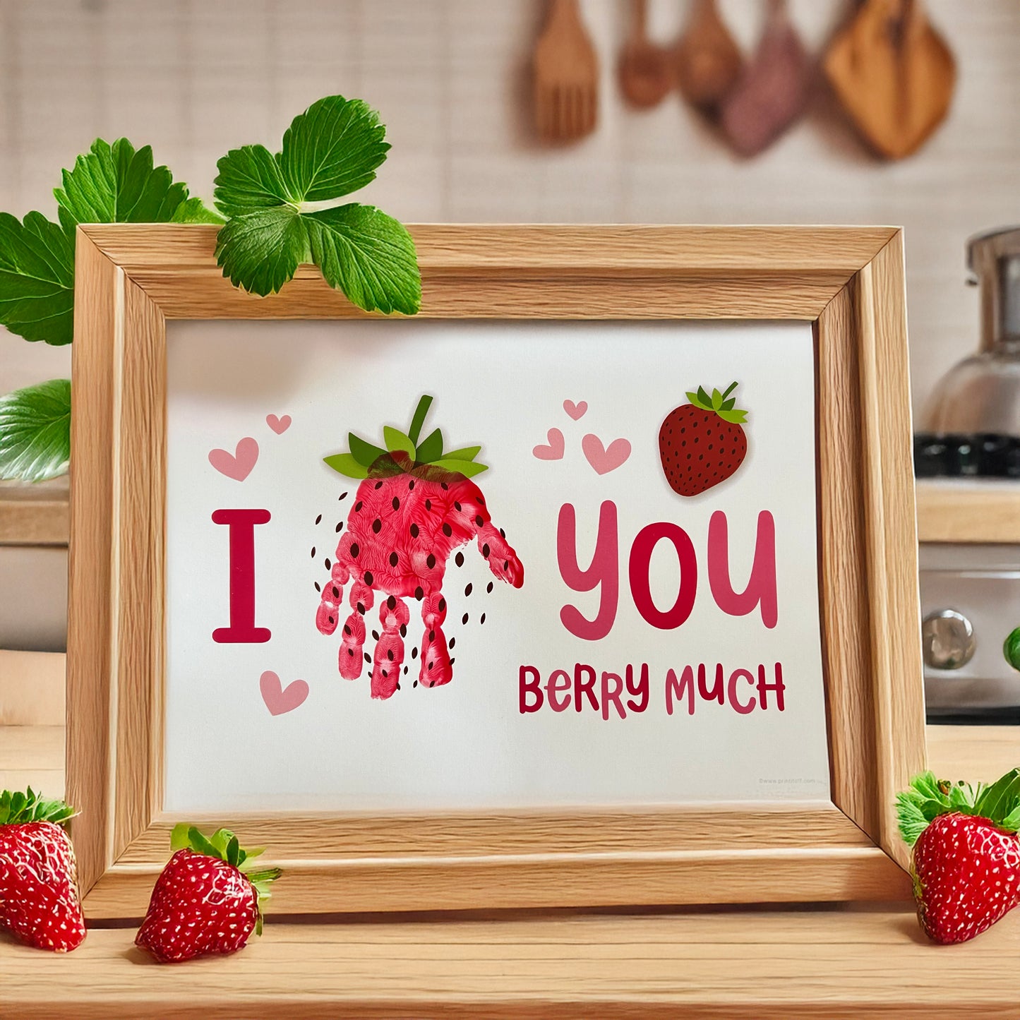 I Love You Berry Much / Happy Valentine's Day / Footprint Handprint DIY Craft Art Card / Baby Kids Toddler / Print it Off 0678