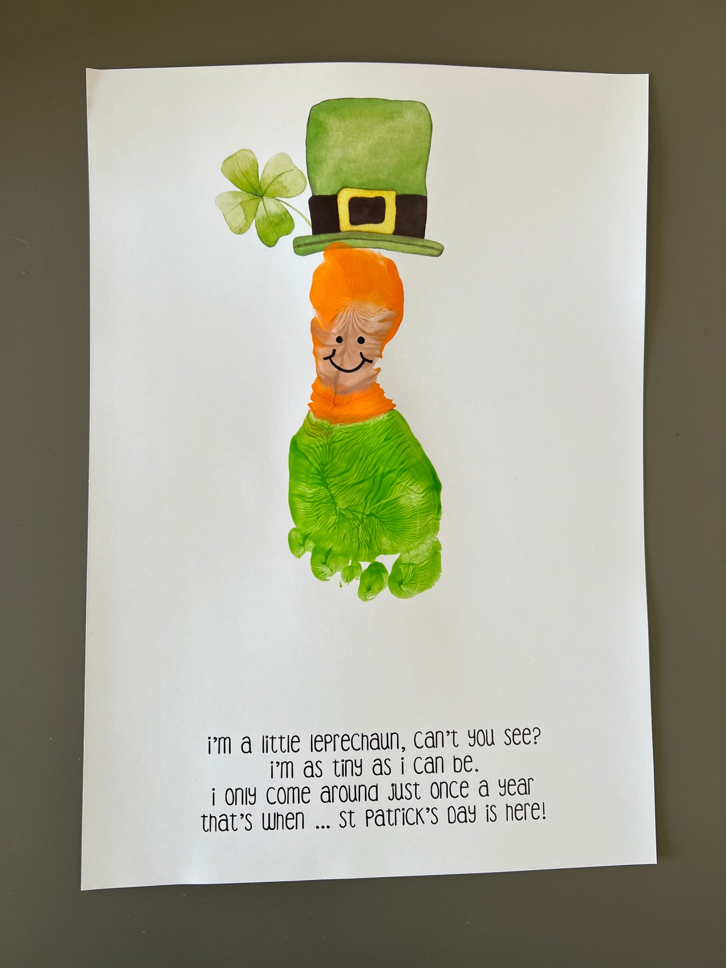 Leprechaun Footprint St Patrick's Day Craft Art Poem / DIY Activity Card Baby Kids Handprint Hand Foot Printable / Print it Off 0694