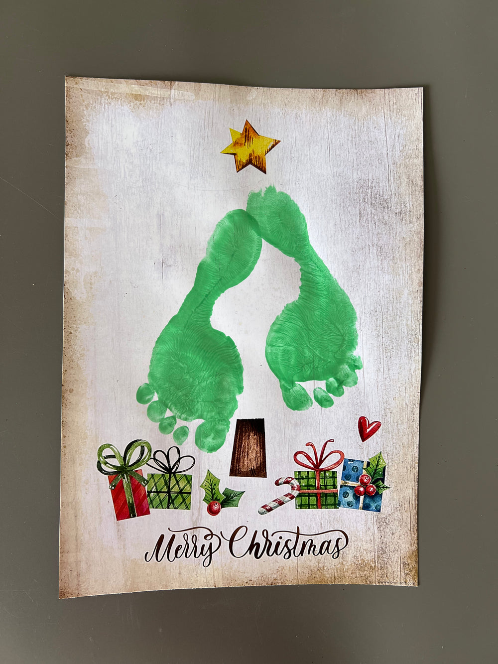 Christmas Tree Handprint Footprint Art Craft / First Xmas Baby Toddler Kids / Printable Print Card Gift Memory Keepsake / Print It Off 0627