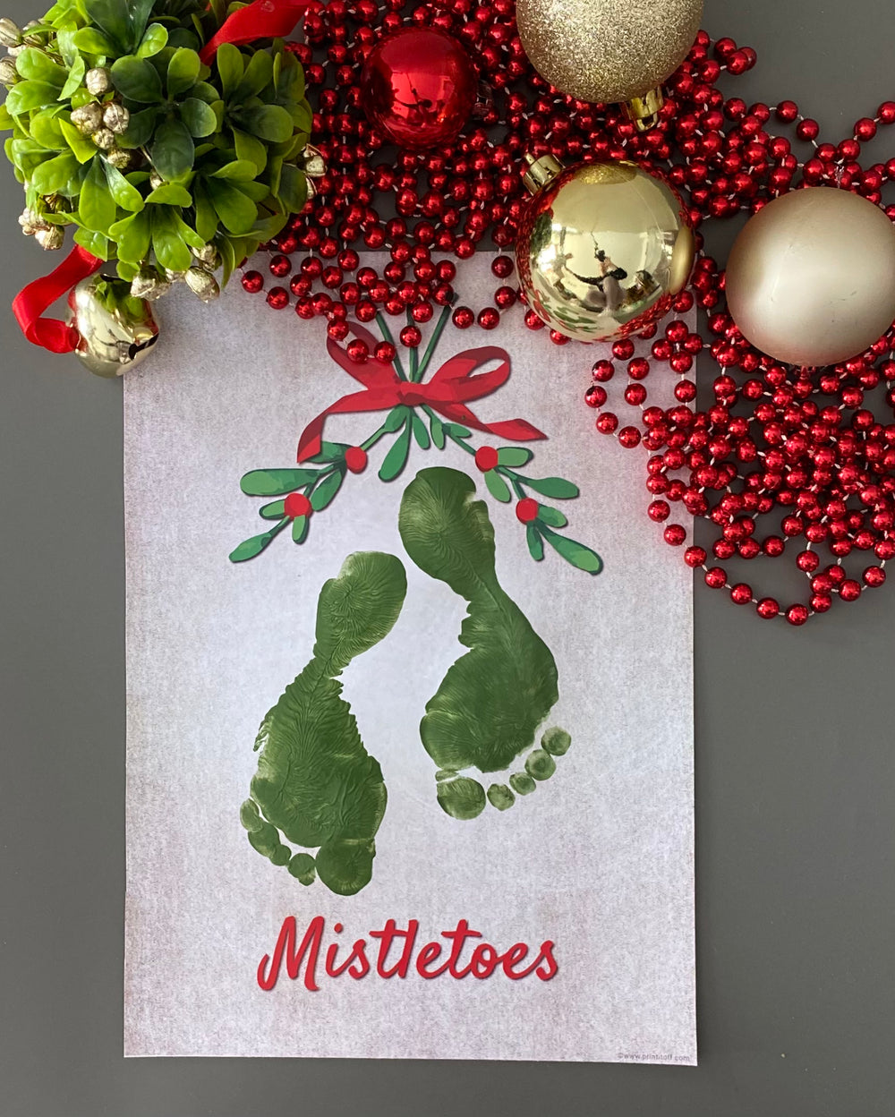 Mistletoes Mistle-Toes Footprint Art / Christmas Xmas / Kids Baby Toddler Art / Xmas Craft Card Keepsake Decor Print 0029