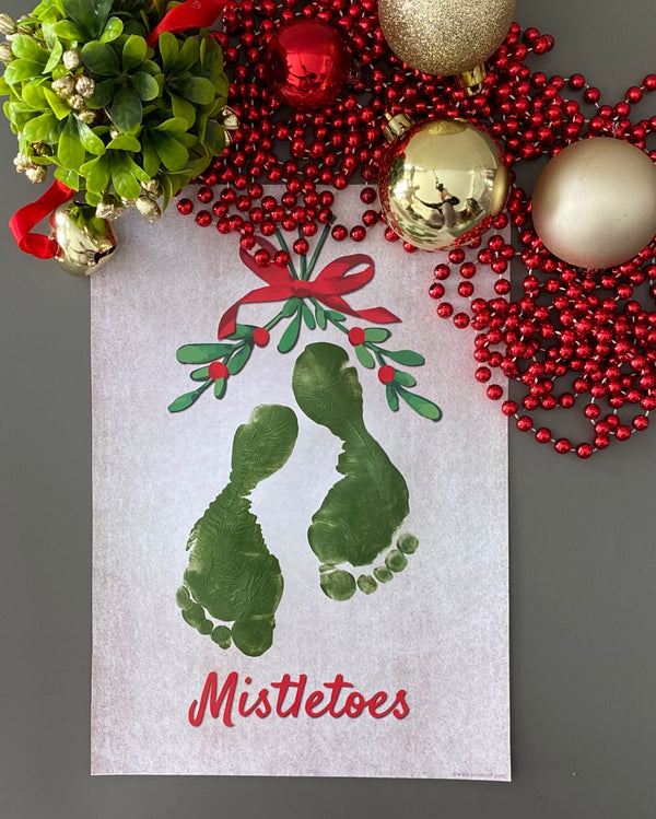 Mistletoes Mistle-Toes Footprint Art / Christmas Xmas / Kids Baby Toddler Art / Xmas Craft Card Keepsake Decor Print 0029
