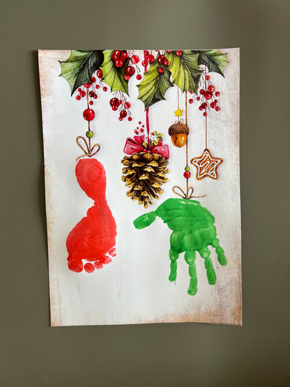 Christmas Handprint Footprint Art Craft / Mistletoe First Xmas Baby Toddler Kids / Printable Card Gift Memory Keepsake / Print It Off 0630