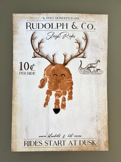 Reindeer Handprint Footprint Art Craft / Christmas Xmas Rustic Sign Baby Kids Toddler Foot Hand / Keepsake Gift Print Card PRINT IT OFF 0614