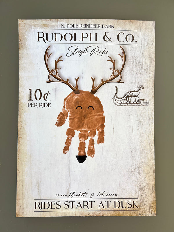 Reindeer Sign Christmas - Handprint Art Craft Printable Keepsake Gift Template - PRINT IT OFF 0614