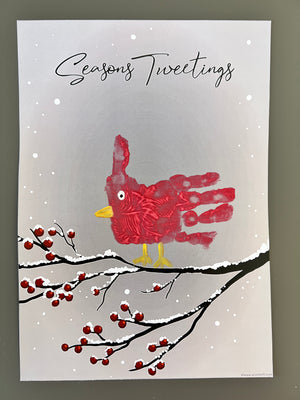 Seasons Tweetings / Christmas Robin Cardinal Bird / Xmas Handprint Art / Printable / Baby Toddler Hand  / Craft Keepsake Print Card 0132