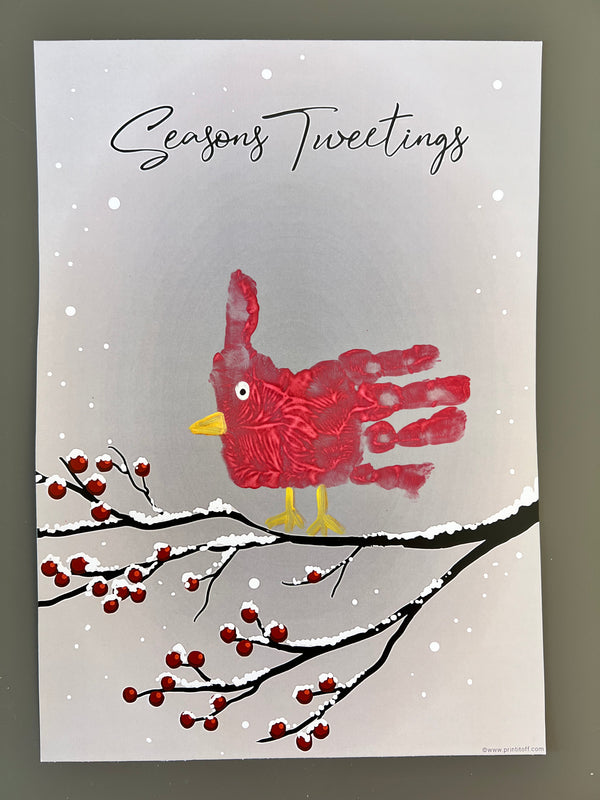 Seasons Tweetings / Christmas Robin Cardinal Bird / Xmas Handprint Art / Printable / Baby Toddler Hand  / Craft Keepsake Print Card 0132